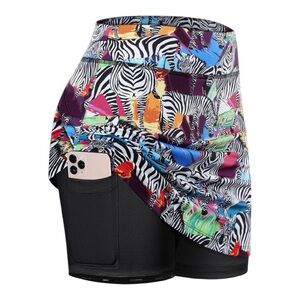 Fulbelle High-Waisted Mini Skort, Multicolor Zebra & Floral Print, NWOT, 2XL